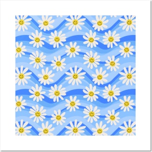 Wavy Daisies - Blue Posters and Art